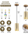 Gold Pendant Light Fixtures, Adjustable Modern Industrial Metal Lighting for Kitchen Island with E26 base and ambient glow