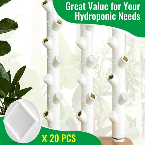 Tower Pipe Cap Kit For Hydroponics With Snap Fit Connector Leak Proof Water Line Protection And Plant Spacing Inserts Multi Pack displayed