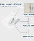 DIY Friendly Hollow Wall Mount Kit For Shelves And Mirrors With Drywall Anchors And Screws, PP plastic plugs and steel screws