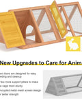 Outdoor Rabbit Hutch And Chicken Coop With Ventilated Wire Run And A Frame Design, wooden cage with two yellow doors.