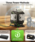 360 Degree Self Leveling Laser Level With 4D Cross Line Laser 4x360 Green Cross Lines LCD Screen Bluetooth Outdoor Pulse Remote Rechargeable Pro Grade 16 Line Layout Tool For Construction Tile Floor Installations with 7.4V battery and Type-C port