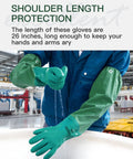 Person wearing Three Pairs 26 Inch Rubber Gloves for Heavy Duty Work Waterproof PVC Gloves With Cotton Liner in industrial setting