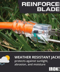 Heavy Duty Lighted Outdoor Extension Cord 50 Ft, 10 Gauge 3 Prong SJTW Weatherproof Power Cable, 15 Amp Orange plug detail