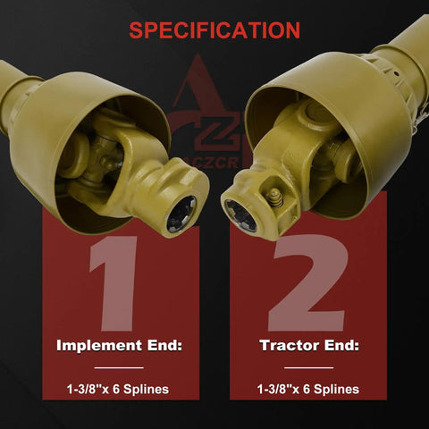 Beat Down Tough Heavy Duty PTO Shaft For Bush Hog And Finish Mower Measuring 39 To 62.5 Inches featuring 1-3/8"x 6 Spline connections.