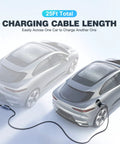 Two electric cars connected by a 25 Ft charging cable demonstrating the Level 2 EV Charger, 40 Amp Electric Car Charging Beast, 240V Portable EV Charger With 25 Ft Heavy Duty Cable, Nema 14-50 Plug, Quick Juice Fast Fill For All Sae J1772 Rides And Hybrids Today.