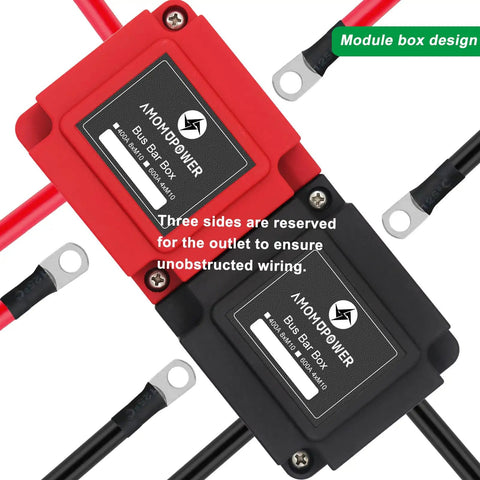 Heavy Duty 400A 12V 48V DC Copper Busbar Power Distribution Block With Eight M10 Studs And Protective Cover visible from the front.