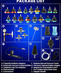 Pro Grade Coolant Pressure Tester And Radiator Vacuum Refill Kit Including 24 Universal Adapters For All Domestic And Import Cars Hella Compatible Auto Cooling Diagnostic Tool, package list with various adapters and tools