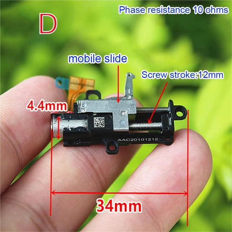Mini 5mm Travel Stepper Motor Featuring Metal Gearbox And Four Wire Setup For Snappy Linear Actuator Control showing size and details on hand.