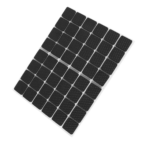 48 Pack Black Rubber Feet Pads Self-Adhesive Furniture Protectors For Wooden Floors And Surfaces arranged on a sheet