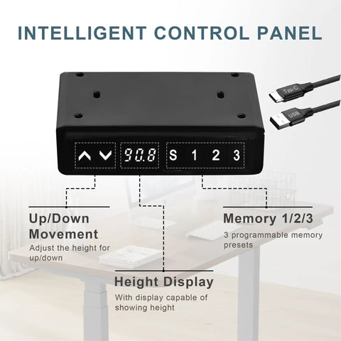 Intelligent control panel for Stylish Grey Dual Motor Electric Standing Desk Frame With Built In Usb A Plus C Charging Ports.