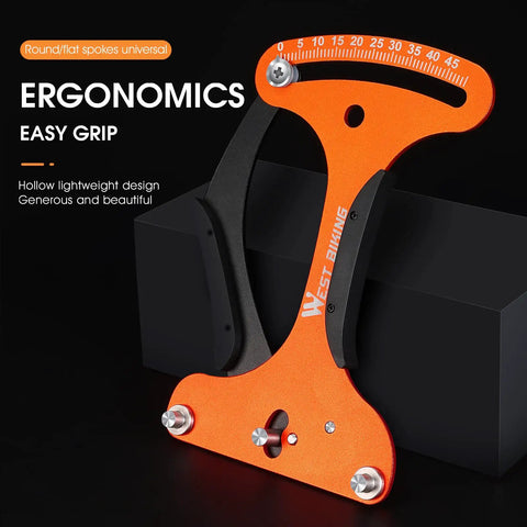 Must Have Pro Grade Aluminum Spoke Tension Meter For Bikes, Durable Wheel Tension Tool In Yellow, on black background