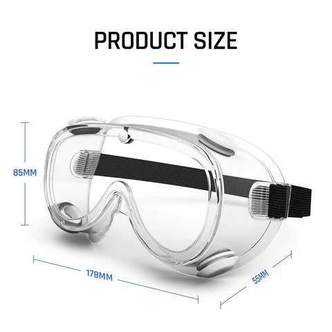 Safety Goggles That Fit Over Your Specs With Anti Fog And Anti Scratch Lenses, Clear Vision Lab Eyewear, product size details