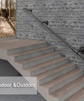 Built Like A Tank Wall Mount Handrail Stair Railing Bracket Complete Black Wrought Iron Kit on concrete steps indoors.