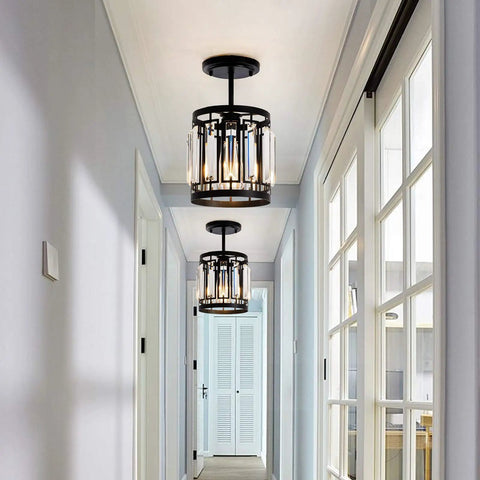 Image of Four Light Farmhouse Pendant Chandelier For Dining Room And Kitchen Island Modern Black Crystal Lights Over Table