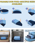 Instructions showing setup of foldable 57 inch pool for dogs and kiddos non slip portable plastic tub wading pool.