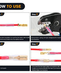 Step-by-step guide using 3.9mm bullet connectors set for 22-16 AWG wire with brass male and female terminals and insulation sleeves.