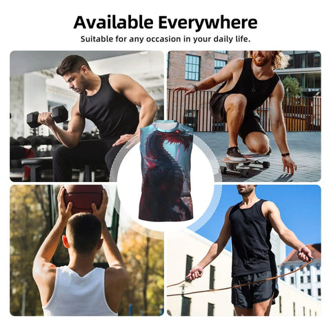 Mens Quick Dry Athletic Tank Top Featuring Breathable Mesh For Cool Airflow During Tough Gym Grinds And Outdoor Runs Bold Mechanical Dragon Graphic Adds Serious Fire To Your Workout Fit Sleek Black Muscle Tee For Guys Chasing Next Level Comfort