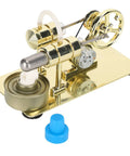 Stirling Engine Model For Kids And Classrooms Easy To Assemble Physics Science Toy With Brushed Stainless Steel Base Hands On Heat To Motion Demonstrator, shown in gold color with a blue cap accessory
