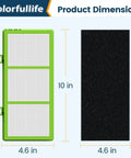 Product dimension of 4 True HEPA Filters and 8 Carbon Booster PreFilters Replacement Kit For Aer1 Ready Holmes Air Purifiers, size 4.6 x 10 in