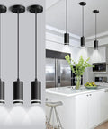 Black Modern Pendant Lights Three Pack LED Kitchen Island Fixtures With COB Lamp Beads ETL Listed 12W Each Cylindrical Silhouette
