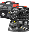 51-Piece Jumbo Metric Tap And Die Set M6 To M24 With T Handle Tap Wrench And Die Wrench Kit open case with tools