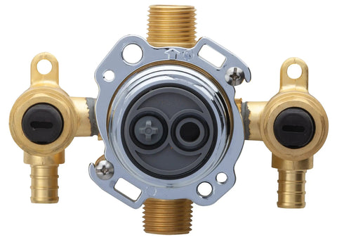 Treysta Tub And Shower Valve Rough Brass With Forged Valve Body Plaster Guard Pressure Test Cap Built In Service Stops
