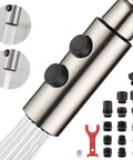 Universal Kitchen Faucet Replacement Head Pull Down Spray Nozzle With Fifteen Heavy Duty Adapters Two Function Sweet Brushed Nickel Metal Sink Sprayer