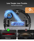Smart Robot Vacuum and Mop With 10,000 Pa Suction, 70 Days Self Emptying, showing dual anti-tangle design underside