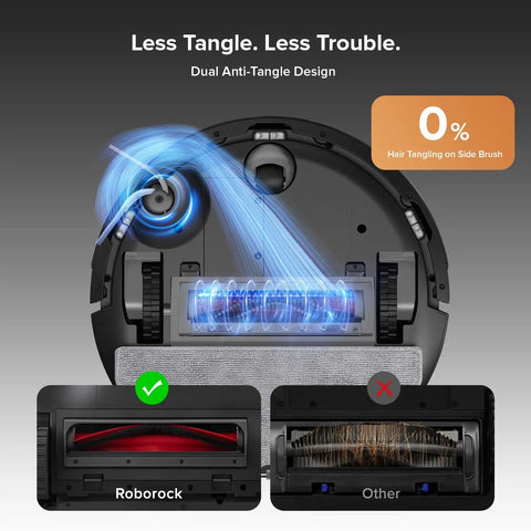 Smart Robot Vacuum and Mop With 10,000 Pa Suction, 70 Days Self Emptying, showing dual anti-tangle design underside