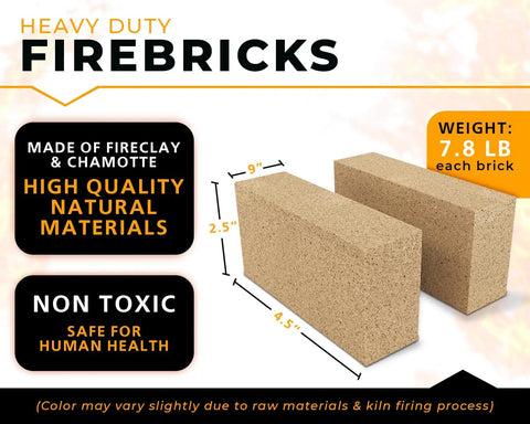 Heavy Duty Refractory Fire Bricks For Forge 3200F Built To Last Pack Of 2 Extra High Temp Insulated fire bricks with dimensions shown