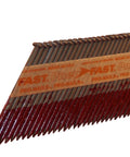 Top Shelf Clipped Head Framing Nails 3 1 4 Inch Thick 0120 Gauge Collated Fasteners For 30 To 33 Degree Pneumatic Nail Guns With Super Strong Resin Coating And Badass Holding Power Two Thousand Five Hundred Per Box - angled view of nails in packaging