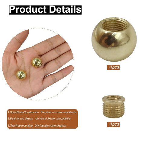 Top Shelf Solid Brass Ball Lamp Finials Caps Knob Set Heavy Duty 17.5 Mm Shade Toppers With Brass Reducing Adapter For Table And Floor Lamps Antique Brass Finish Two Pack, brass finial and adapter