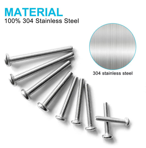 Top Notch 750 Piece Stainless Steel Fastener Set With Phillips Pan Head Screws displayed, highlighting 304 stainless steel material