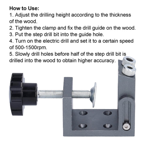 52Pcs Oblique Pocket Hole Jig Kit with 15-Degree Adjustable Drilling Locator and Self-Tightening Clamp instructions