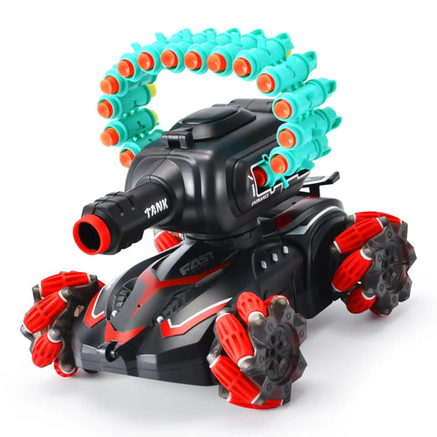 Remote Control Foam Dart Tank That Shoots Darts, Includes 16 Foam Darts, RC Stunt Vehicle For Kids Aged 7 To 11, Red