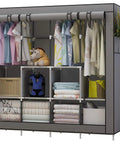 Portable Wardrobe Organizer With Six Roomy Shelves And Four Hanging Sections, shelves stocked with clothes and accessories