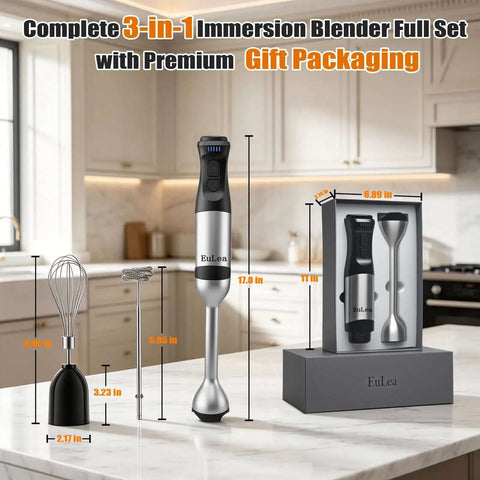 Badass 1200W Immersion Blender With Five Adjustable Speed Settings And Rock Solid Build Quality For Silky Smooth Purees Chunky Salsas And Serious Kitchen Hustle, displayed in a modern kitchen with accessories.