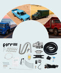 12V 5000W Diesel Cabin Heater Complete Kit With Efficient Air Ducting And Remote Control For Rv Vans And Trucks Delivering Quiet Bangin Heat On The Go with heater components and truck images