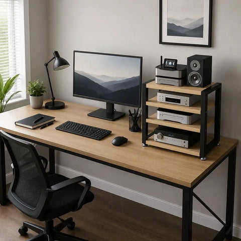 Multi Tier HiFi Rack With Solid Wood And Stainless Steel Brackets Anti Vibration Desktop Audio Stand For Amplifier CD Player And Speakers