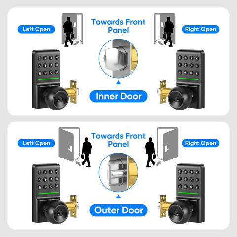 Game Changer Keyless Entry Deadbolt Door Lock with Sleek Knobs Supports Password and Physical Key Unlocks Zero App Required showcases installation on inner and outer doors.