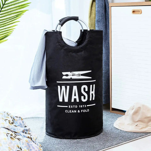 Black Two Pack Collapsible Laundry Hamper With Waterproof 82L Capacity Portable Foldable Laundry Basket With Rugged Aluminum Ring Handles