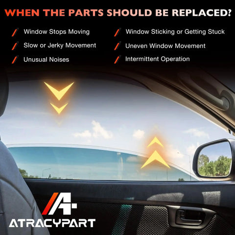 Interior view of a car highlighting issues like window sticking for Rear Right Passenger Side Power Window Regulator With Motor Assembly For Ford Escape 2008-2012, Mercury Mariner 2008-2011, Mazda Tribute 2008-2011 Direct Fit Easy Install OE Replacement 8L8Z7827000A replacement.