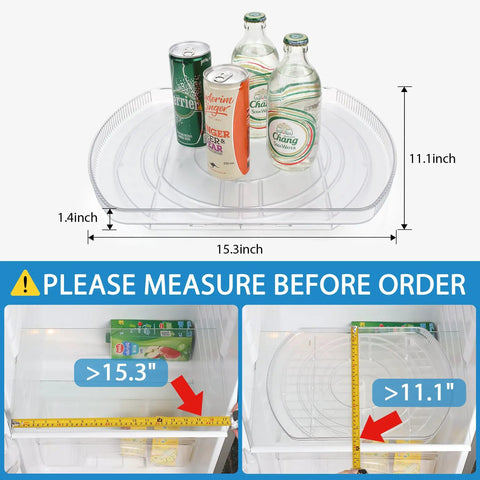 Image of Slick Rectangular Lazy Susan Turntable For Refrigerator And Pantry With Smooth Spin Base That Glides Like Butter clear design measuring 15.3x11.1x1.4 in.