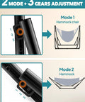 2 In 1 Hammock And Swing Chair With Collapsible Steel Stand And Carrying Case showing mode and gear adjustments