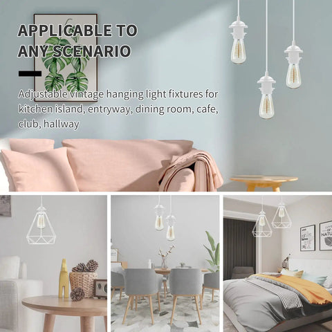 Top Tier Industrial Mini Pendant Light Kit With Kickass Retro Vibe And Heavy Duty Build Plus Standard E26 Socket For Modern Homes Kitchens And Warehouse Lofts In White, three adjustable pendant lights in a stylish setting.