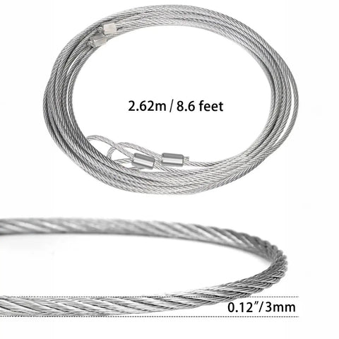 Heavy Duty Garage Door Torsion Spring Cables 2 Pack, 8.6 Feet Long, One Eighth Inch Galvanized Steel Wire Rope, 7x7 Strand Construction