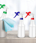 24 Pack 32 Ounce Plastic Spray Bottles Bulk Set With Leakproof Adjustable Nozzles Mist Sprayers Labels And Funnels Heavy Duty Bottles For Cleaning Supplies Plant Care Home Use Reusable HDPE, color nozzles