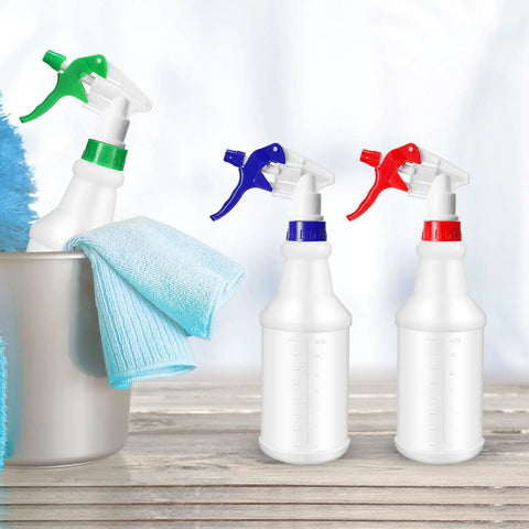 24 Pack 32 Ounce Plastic Spray Bottles Bulk Set With Leakproof Adjustable Nozzles Mist Sprayers Labels And Funnels Heavy Duty Bottles For Cleaning Supplies Plant Care Home Use Reusable HDPE, color nozzles