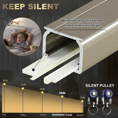 Heavy Duty Aluminum Curtain Track System For Windows And Rooms, Wall Mounted Silent Sliding Rail For Drapes, Room Dividers, Living Room And Bedroom, 9.5ft White, Easy Install And Strong Support, silent pulley close-up