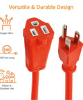 100 Foot 3 Prong Vinyl Indoor Outdoor Extension Cord With Grounded Plug ETL Certified, orange, close-up of plug ends